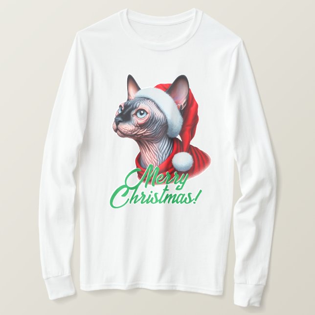 Camiseta Gato Sfinx en Navidades de Santa Hat (Anverso del diseño)