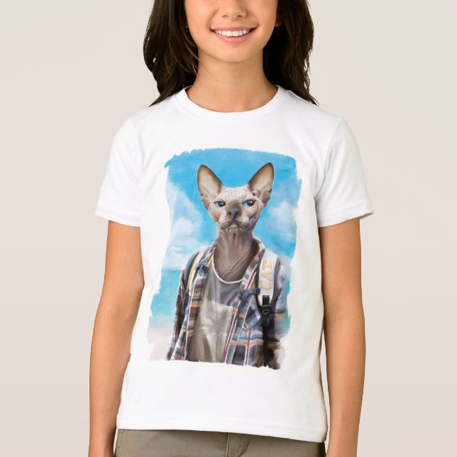 Camiseta Gato Sfinx, turista. (Anverso)