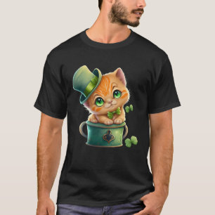 Camiseta Gato Shamrock Día de San Patricio Sombrero Duende