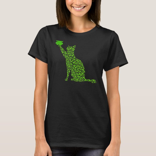 Camiseta Gato Shamrock feliz San Patrick's Day Cat Irlandés (Anverso)