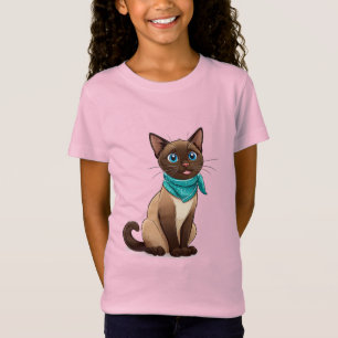 Camiseta Gato siamés adorable con pañuelo turquesa