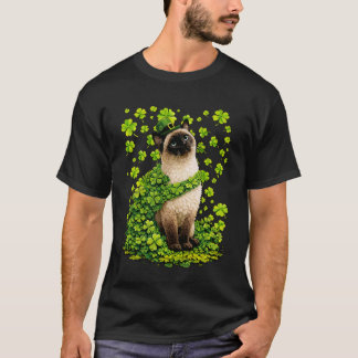 Camiseta Gato siamés afortunado con tréboles de San Patrici