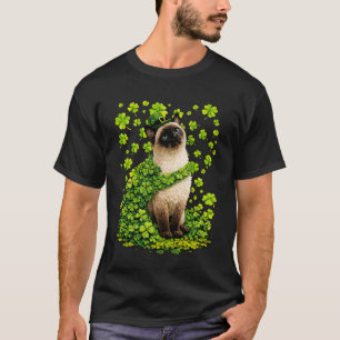Camiseta Gato siamés afortunado con tréboles de San Patrici