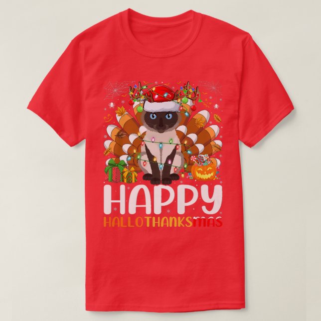Camiseta Gato siamés amante de los Navidades de Halloween F (Diseño del anverso)