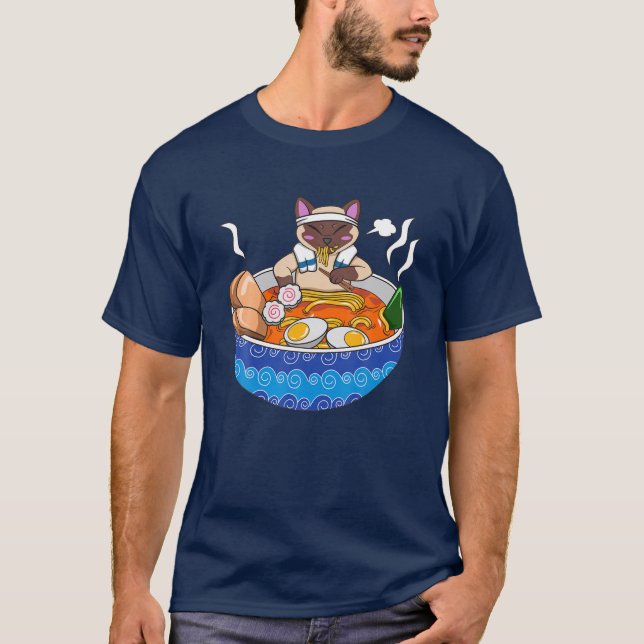 Camiseta Gato siamés Chillin Ramen Kawaii Comida japonesa O (Anverso)