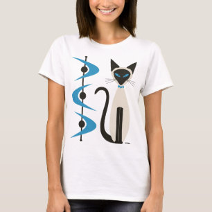 Camiseta Gato siamés con boomeranes azules de mediados del 