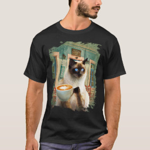 Camiseta Gato siamés con café
