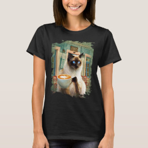 Camiseta Gato siamés con café