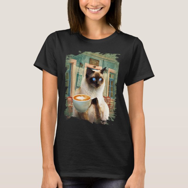 Camiseta Gato siamés con café (Anverso)