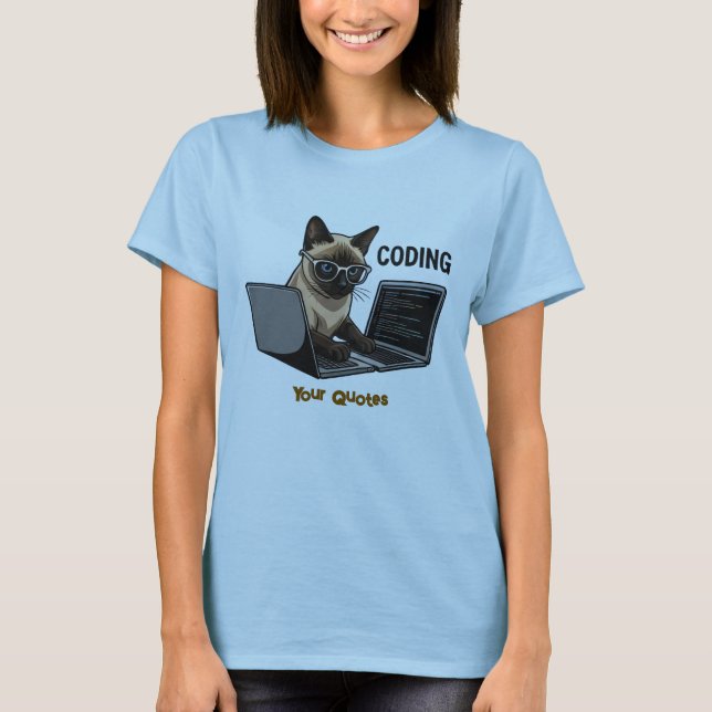 Camiseta Gato siamés de dibujos animados programando (Anverso)