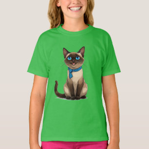 Camiseta Gato siamés de estilo caricaturesco