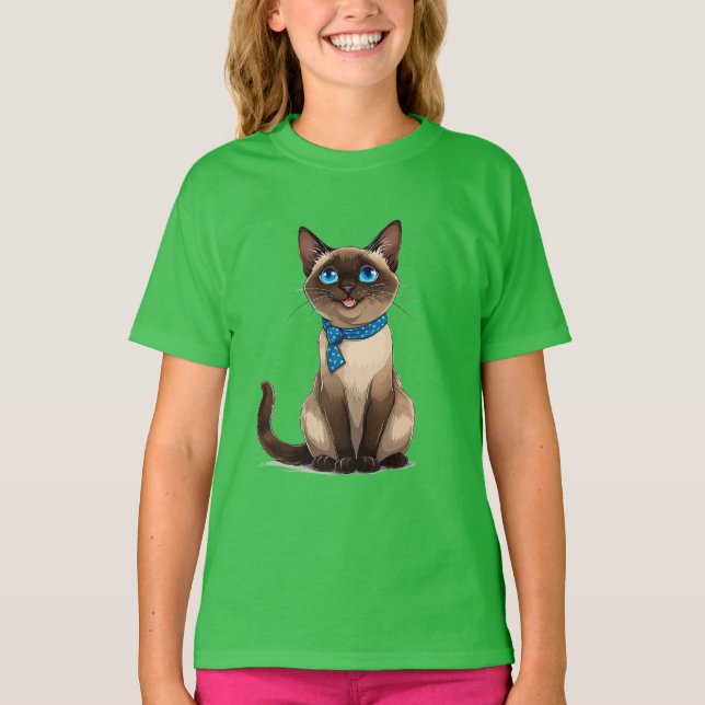 Camiseta Gato siamés de estilo caricaturesco (Anverso)