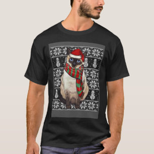 Camiseta Gato siamés de Navidad con sombrero de Santa feo d