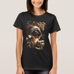 Camiseta Gato siamés de Navidad con sombrero de Santa Festi