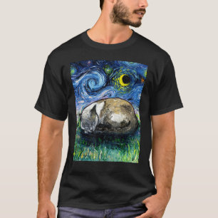 Camiseta Gato siamés de punto azul durmiendo Noche estrella