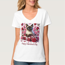 Camiseta Gato siamés de San Valentín Corazones y Rosas