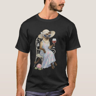 Camiseta Gato siamés descarado bebiendo vino para amantes d