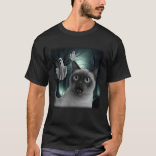 Camiseta Gato siamés divertido de Halloween selfie con fant