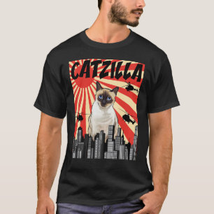 Camiseta Gato siamés divertido retro japonés Catzilla