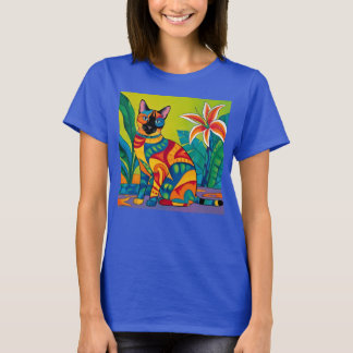 Camiseta Gato siamés en un jardín tropical