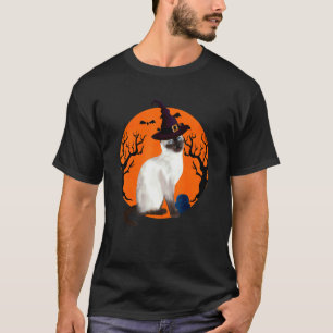 Camiseta Gato Siames Gorro de Bruja de Halloween y Luna Lin