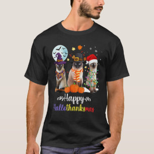 Camiseta Gato siamés Halloween Feliz Navidad Feliz Hallot