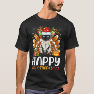 Camiseta Gato siamés Halloween Navidad Feliz Hallothanks