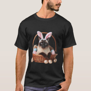 Camiseta Gato siamés lindo busca huevos de Pascua con oreja