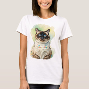 Camiseta Gato siamés lindo ojos azules arte de mascota acua