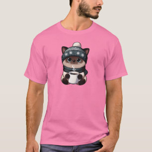 Camiseta Gato siamés lindo que bebe café gato