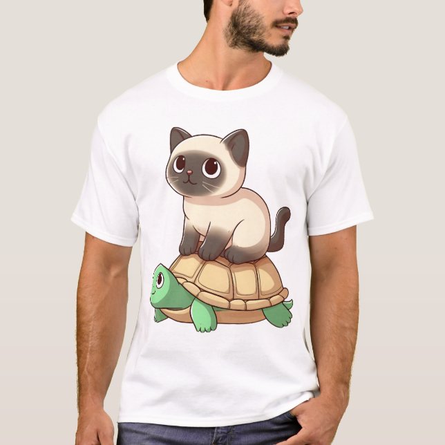 Camiseta gato siamés monta tortuga Copiar (Anverso)