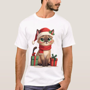 Camiseta Gato siamés Navidad vacaciones Santa Gato siamés N