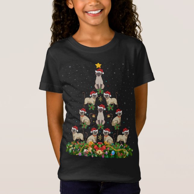 Camiseta Gato siamés navideño regalo de árbol Santa Hat gat (Anverso)