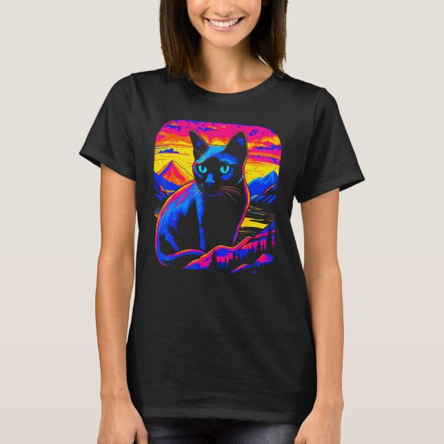 Camiseta Gato siamés puesta de sol (Anverso)