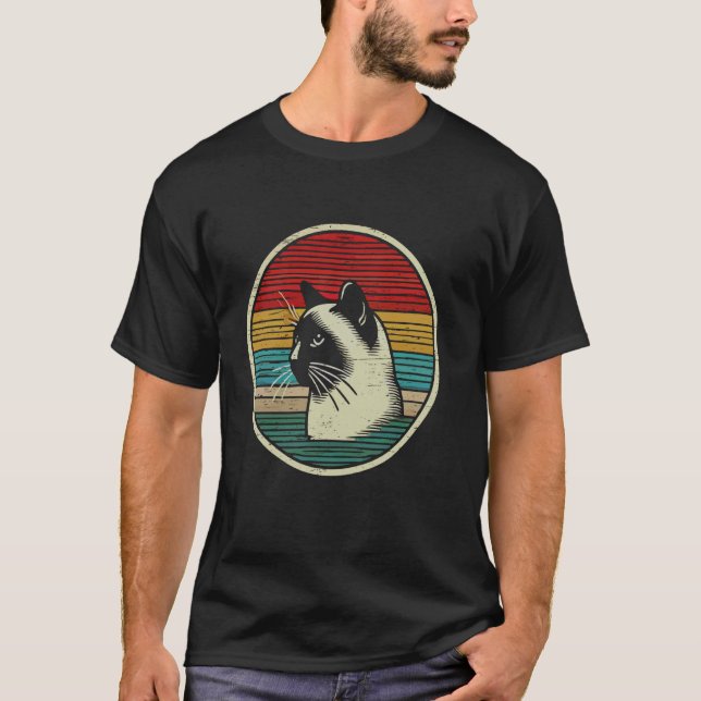 Camiseta Gato siamés puesta de sol retro (Anverso)