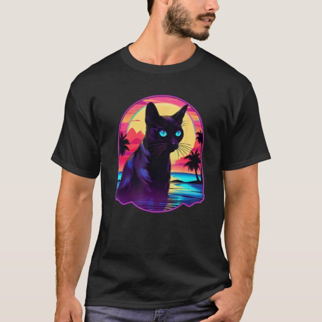 Camiseta Gato siamés puesta de sol retro (Anverso)