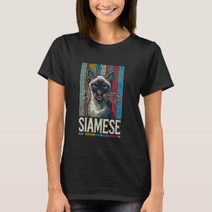 Camiseta Gato siamés rayas retro Feline genial
