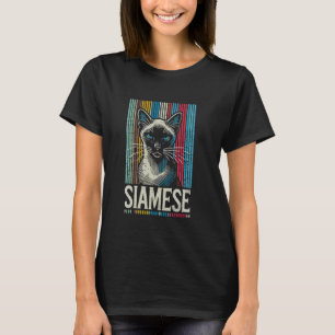Camiseta Gato siamés rayas retro Feline genial