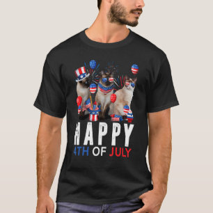Camiseta Gato Siamés Rojo Blanco Azul Lindo Patriótico Feli
