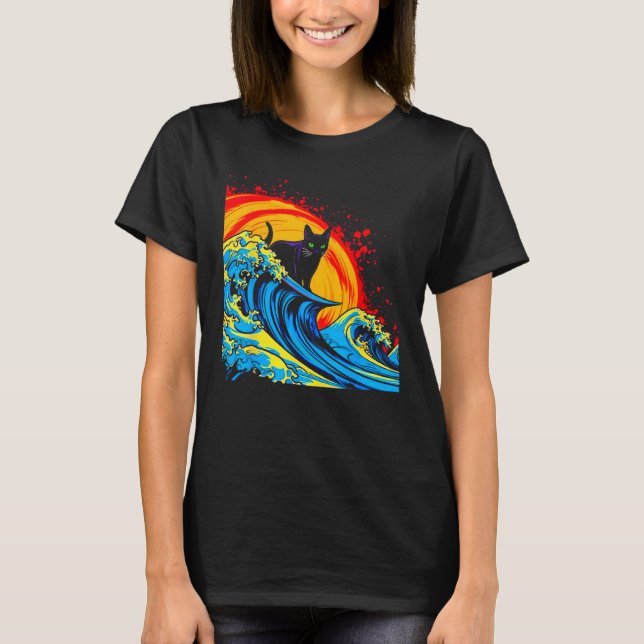 Camiseta Gato siamés surfeando verano (Anverso)