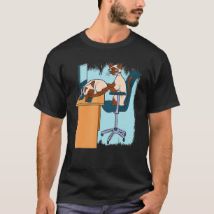Camiseta Gato siamés trabajando durmiendo computadora ofici