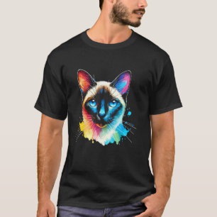 Camiseta Gato siamés vibrante salpicadura colorido