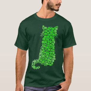 Camiseta Gato Silhouette Shamrock St Patricks Day Kitten Lo