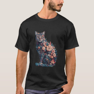 Camiseta Gato Silueta Floral Gato Flor Tropical Gráfico
