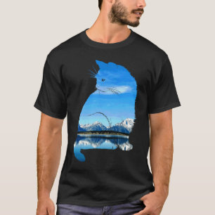 Camiseta Gato Silueta Paisaje Montaña Bonito Gatos