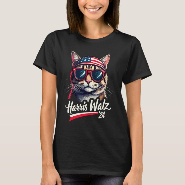 Camiseta Gato sin hijos de damas votan Harris Walz (Anverso)