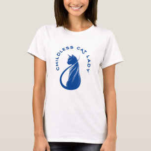 Camiseta gato sin hijos, señora graciosa, cita azul
