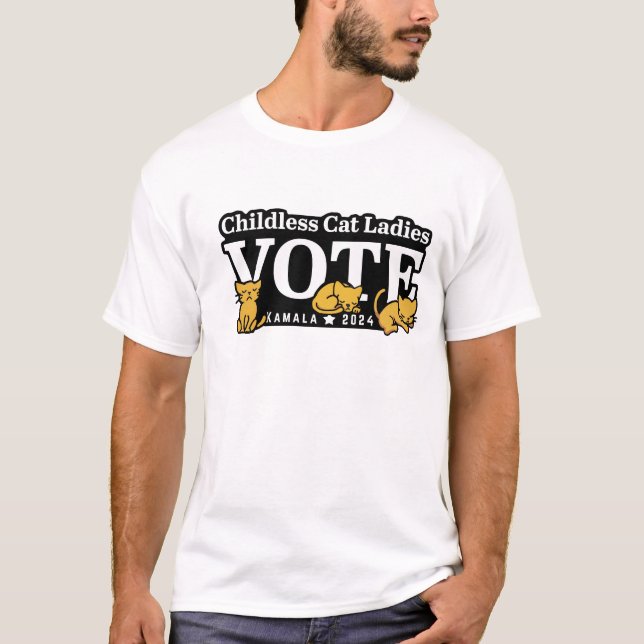 Camiseta Gato sin niños Las Damas Votan Kamala 2024 (Anverso)