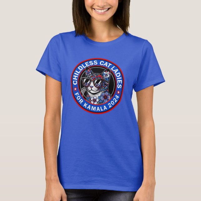 Camiseta Gato sin niños Las Damas Votan Kamala US 2024 Dems (Anverso)