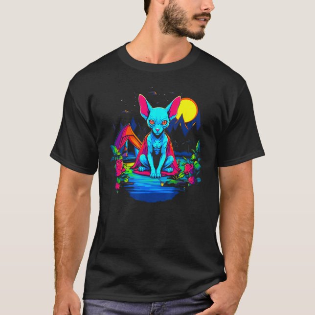 Camiseta Gato sin pelo Sphynx acampando (Anverso)